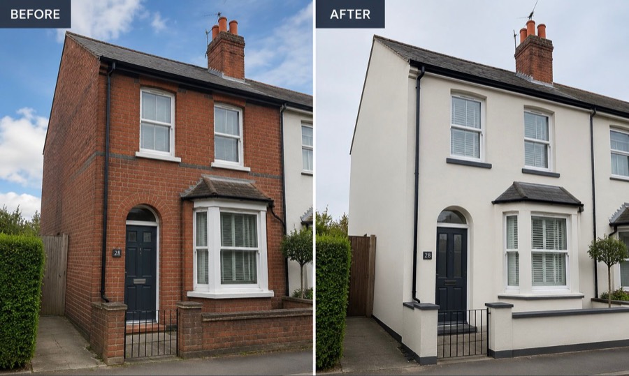 External wall insulation before and after on a terraced house